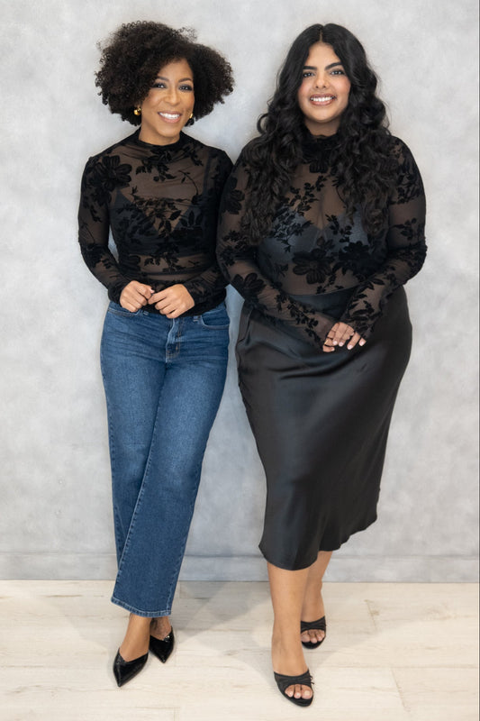 Sheer Floral Velvet Top (S-3X)