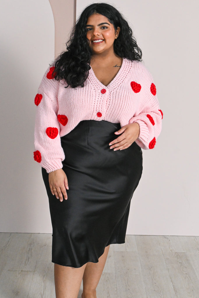 Plus size pink and red heart cardigan 