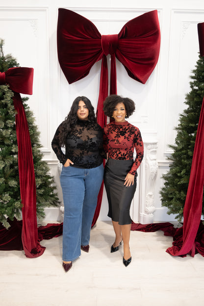 Sheer Floral Velvet Top (S-3X)