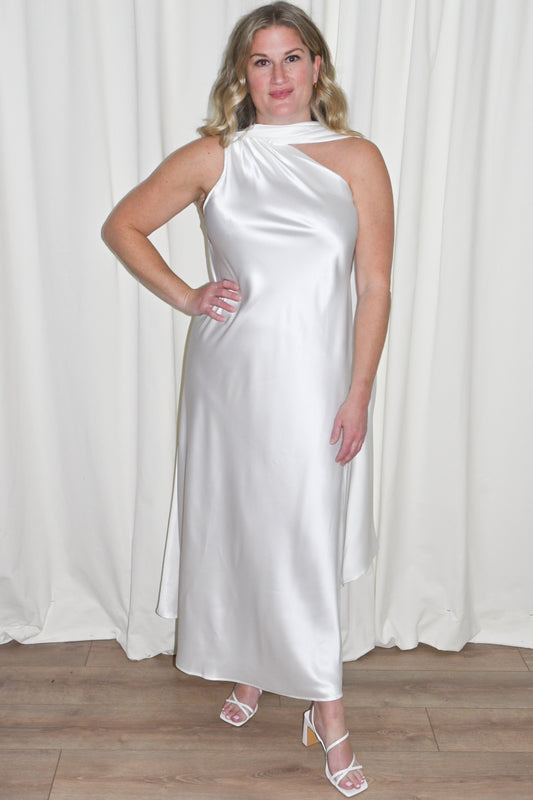 One Shoulder Satin Midi Dress (S-3X)