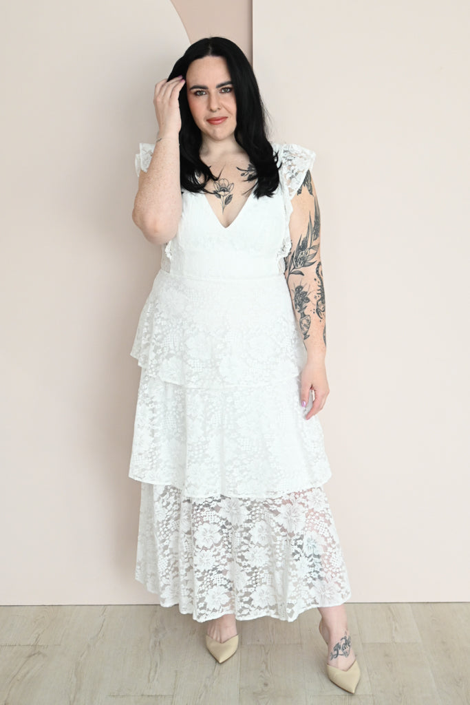 CURVE Lace Tiered Midi Dress