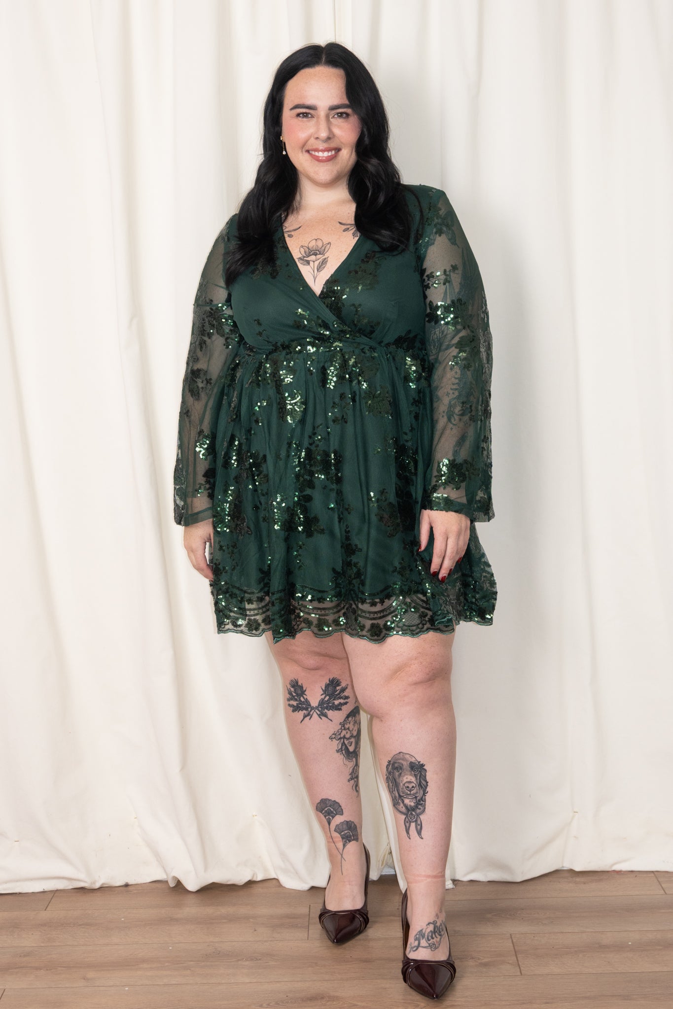 CURVE Lace Bell Sleeve Mini Dress (2 colors)