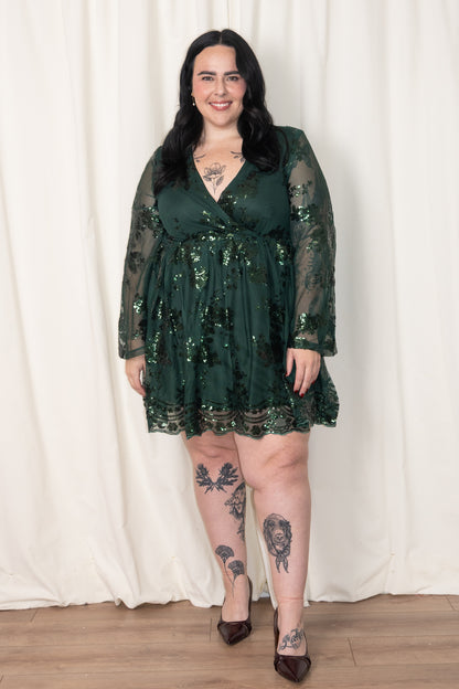 CURVE Lace Bell Sleeve Mini Dress (2 colors)