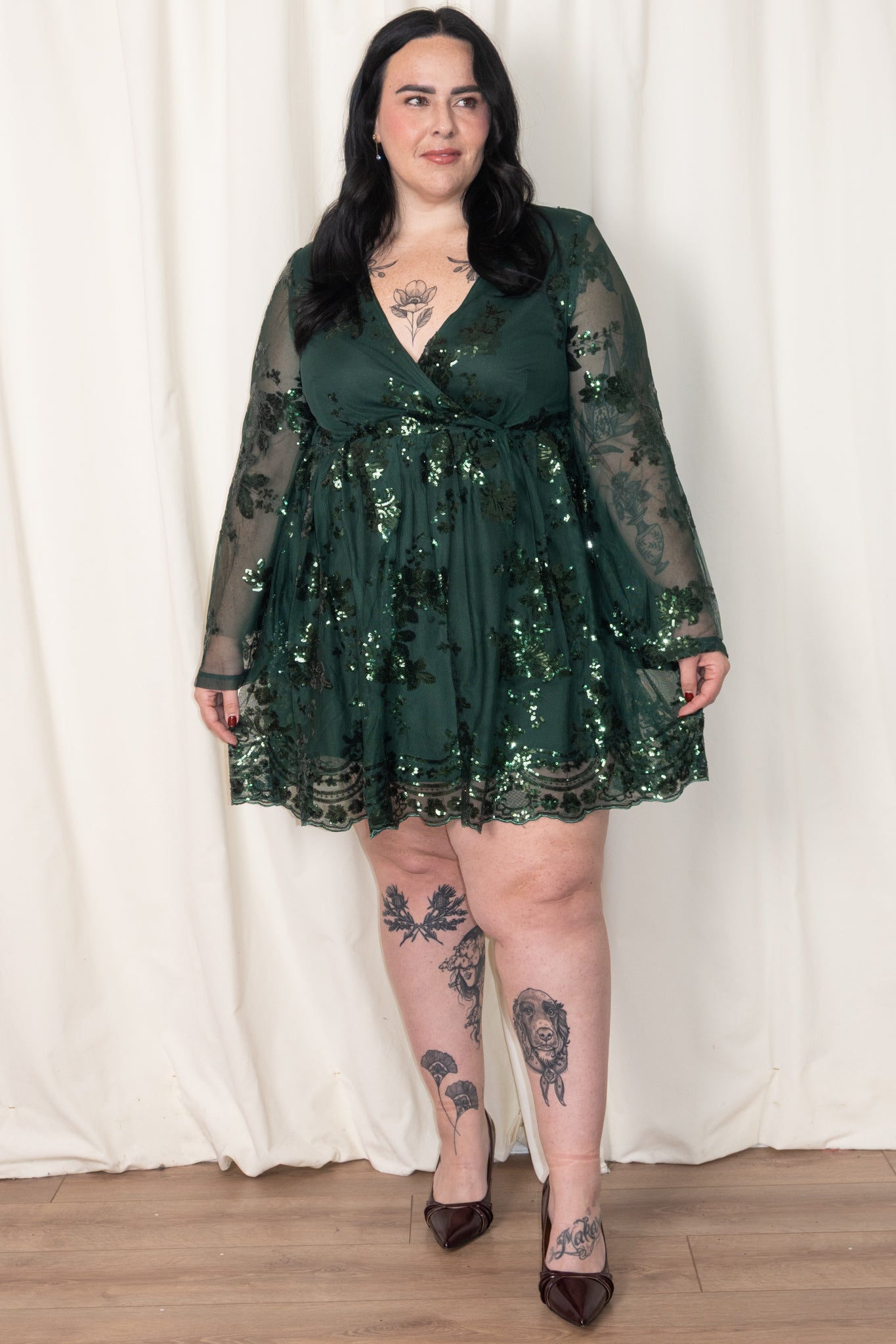 CURVE Lace Bell Sleeve Mini Dress (2 colors)