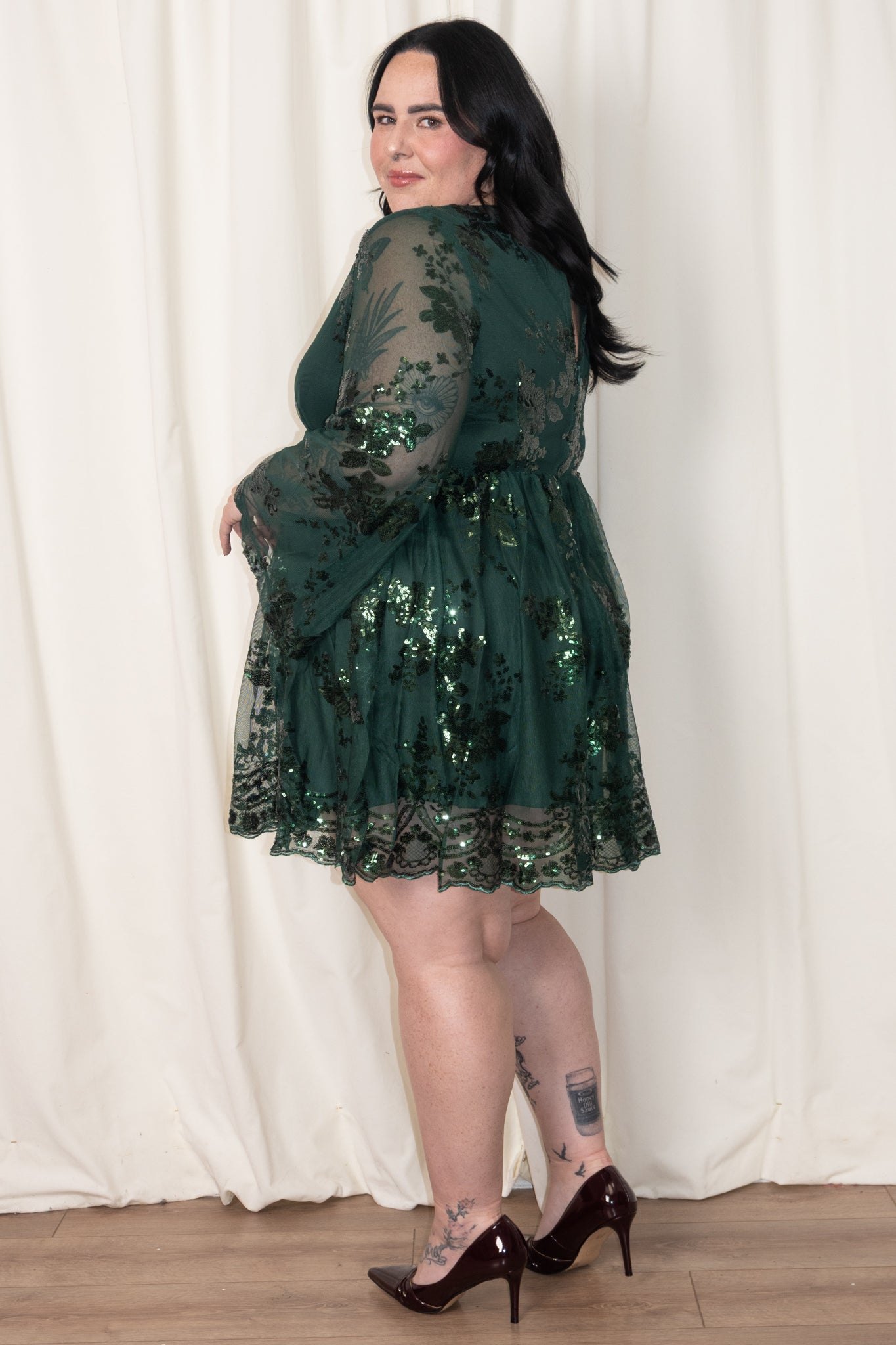 CURVE Lace Bell Sleeve Mini Dress (2 colors)