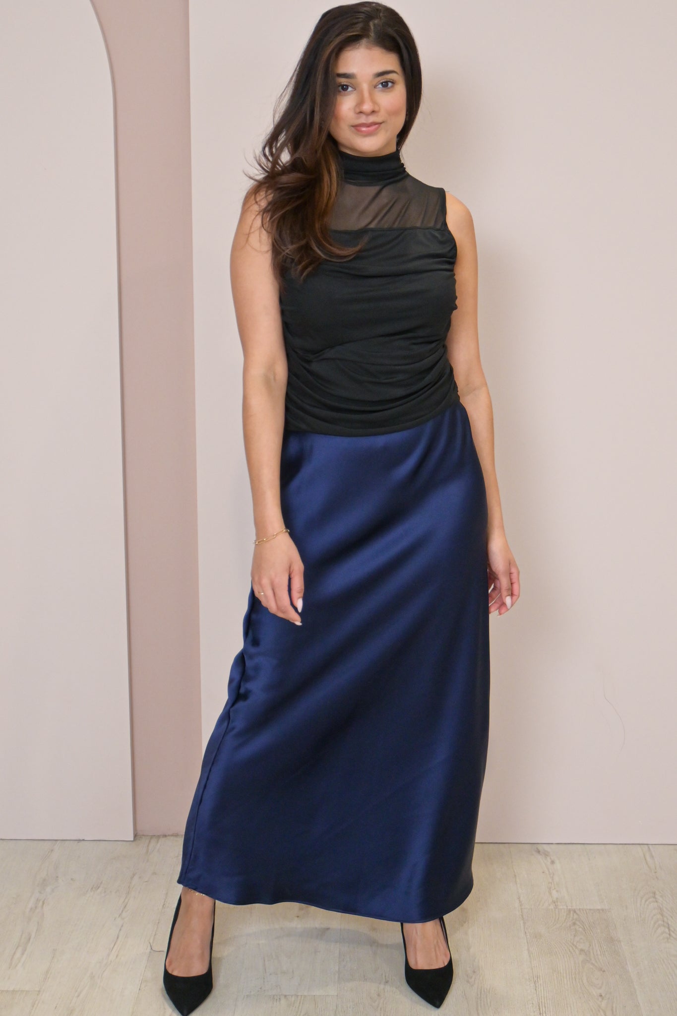 Navy Maxi Skirt, Plus size satin slip skirt, Plus size skirts 