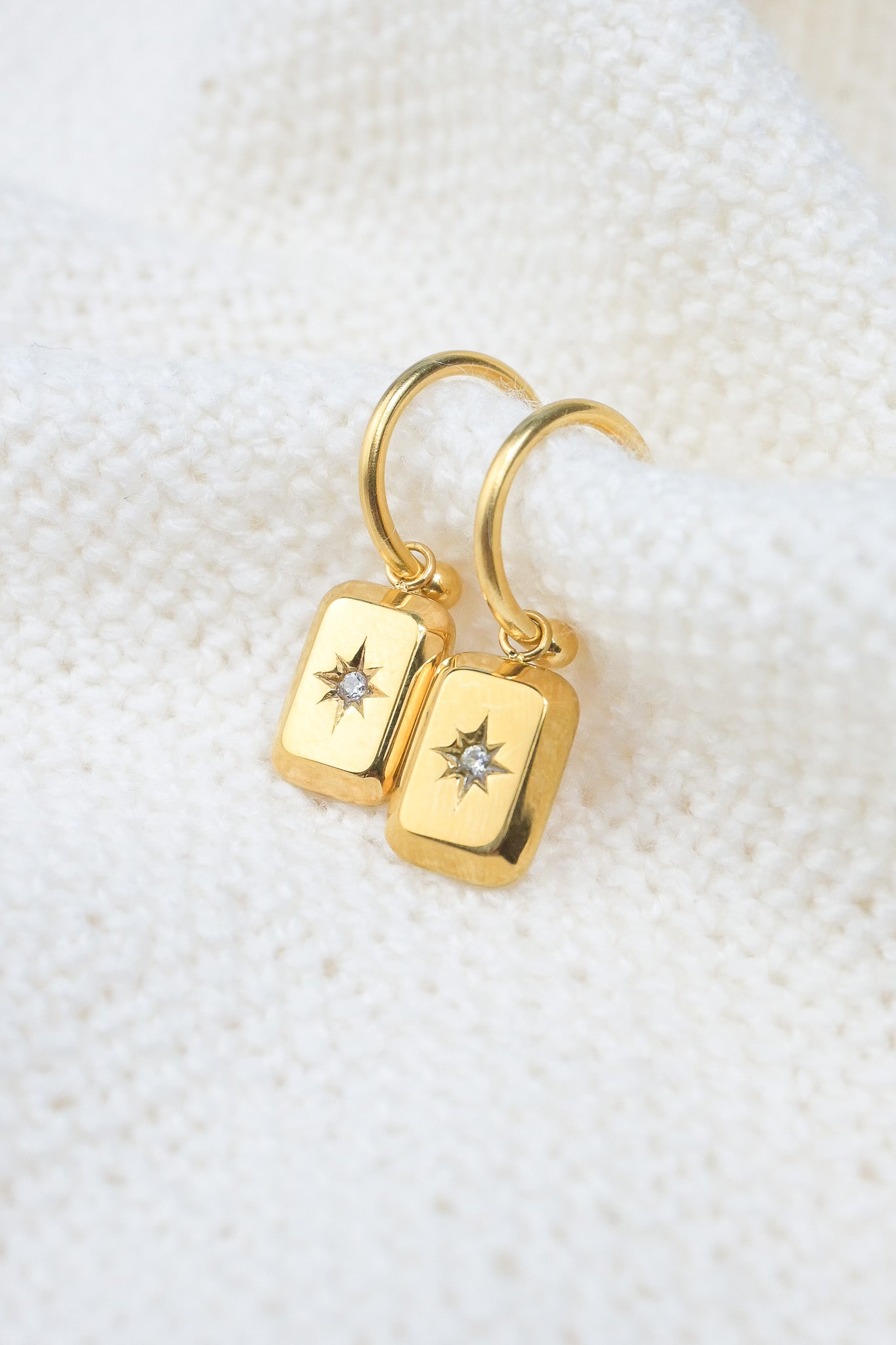 Star stone gold plated hoop earring North Star earring 