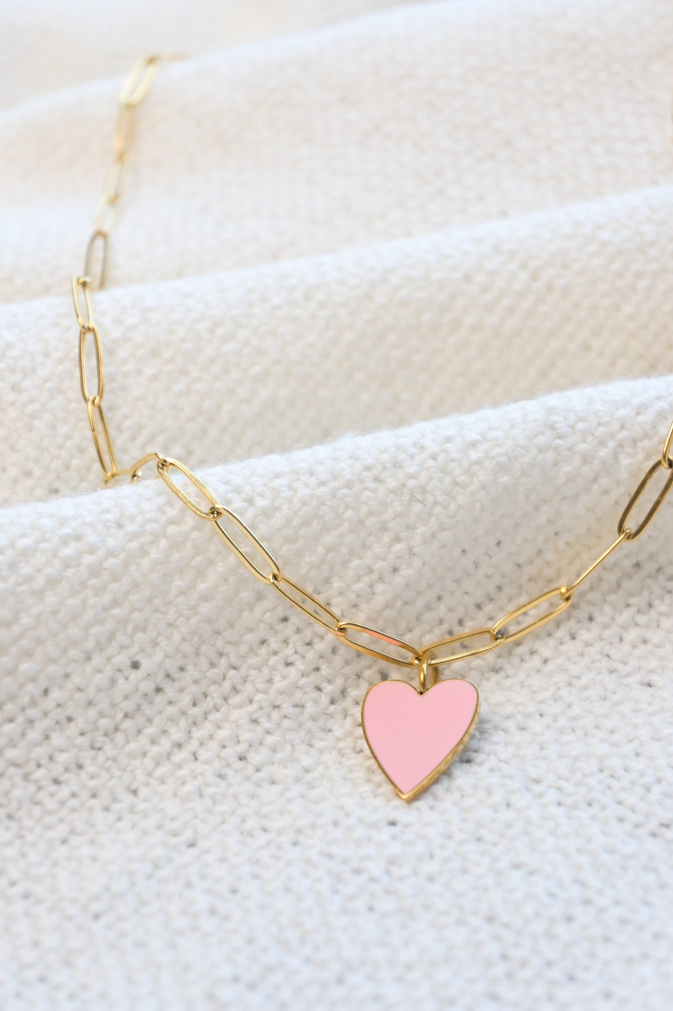 Pink Heart gold pendant necklace Paperclip Chain Emerald necklace gold plated hypoallergenic  