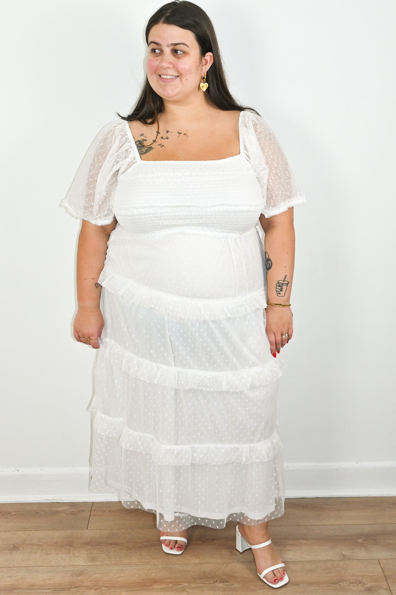 Plus size Romantic white dress for engagement party, bridal shower or rehersal dinner 