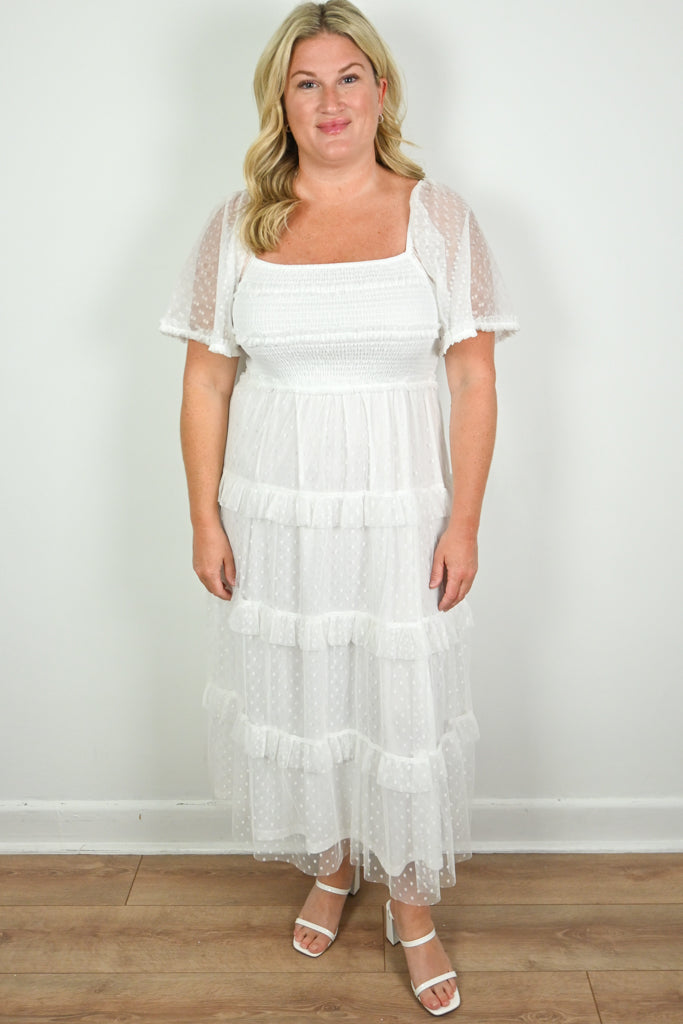 Plus size Romantic white dress for engagement party, bridal shower or rehersal dinner 