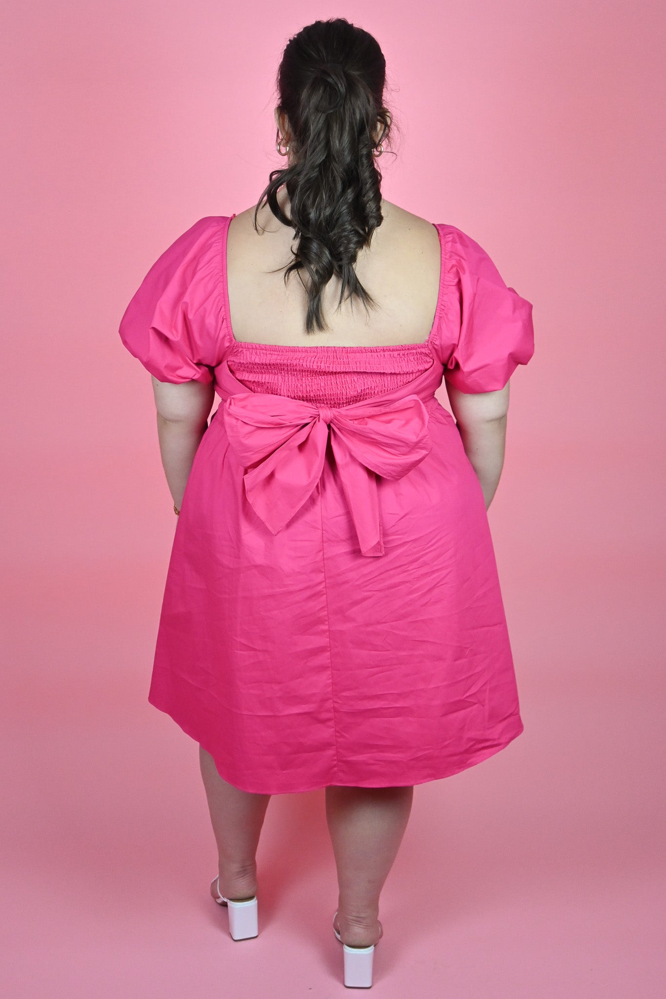 Plus size Pink Mini Dress with Bow Back 