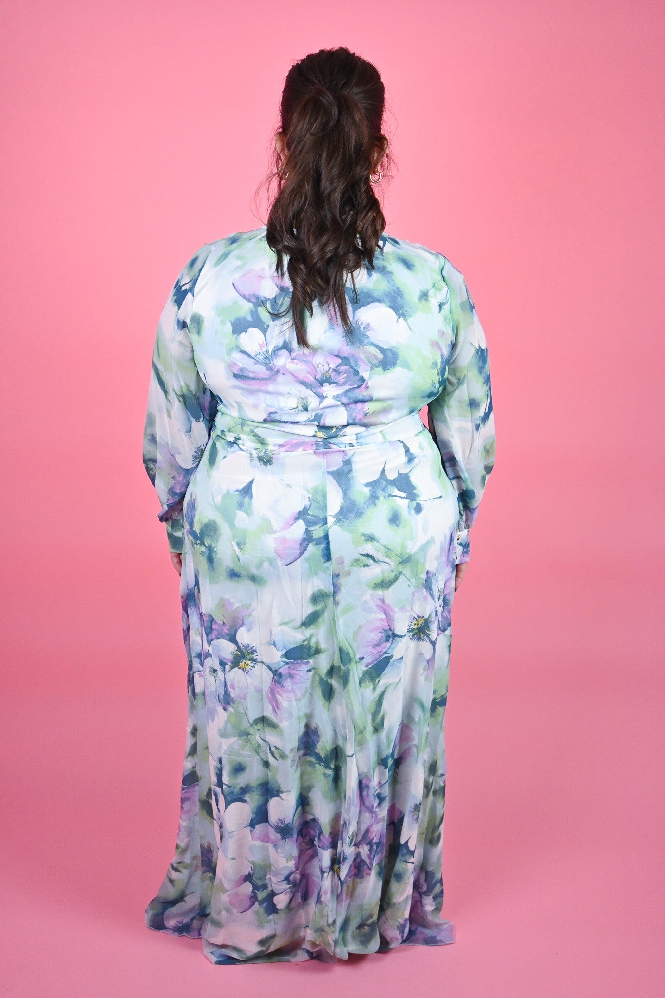 RicaRica Blue watercolor floral maxi dress with long sleeves