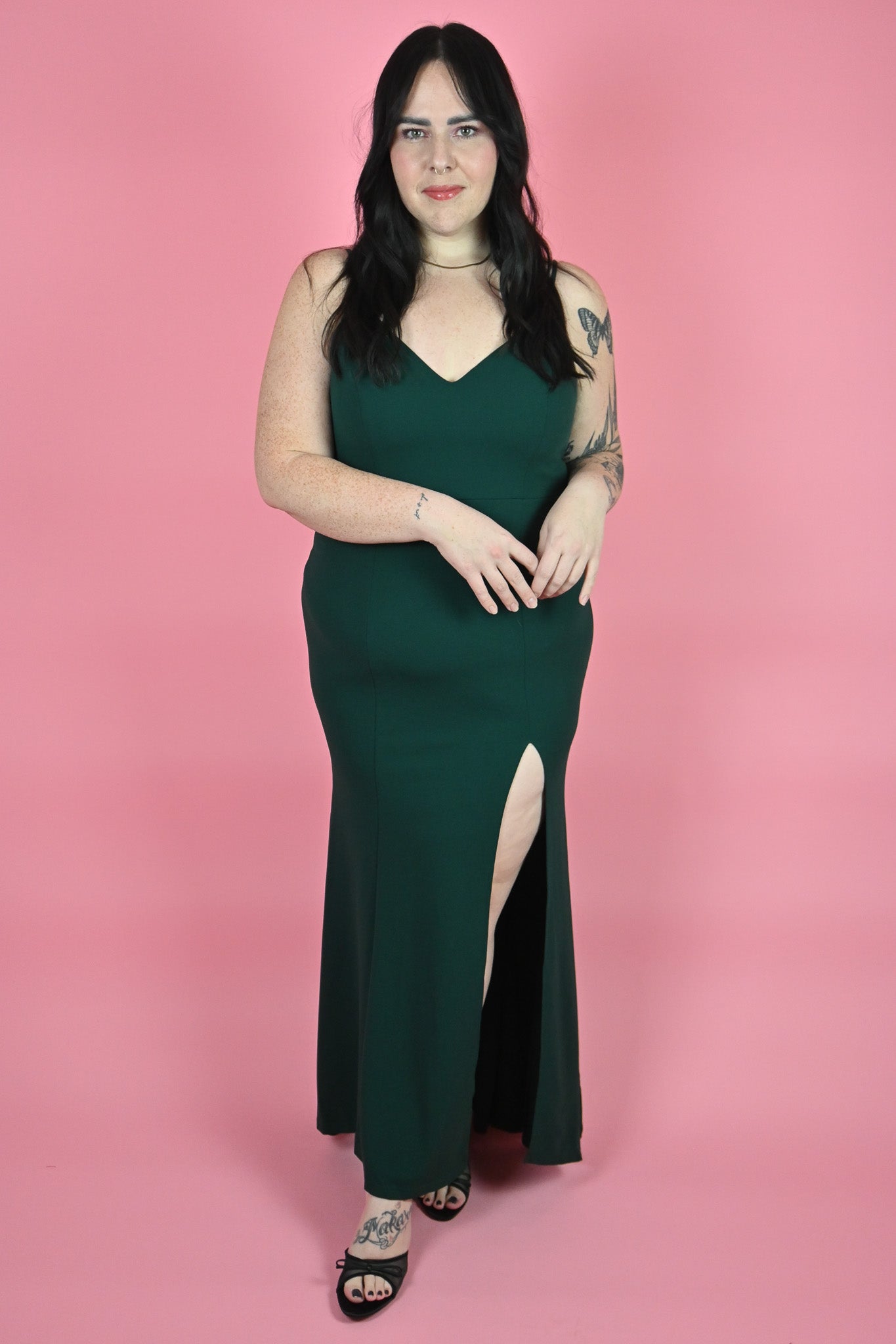 Plus size Emerald green maxi dress with thigh slit
