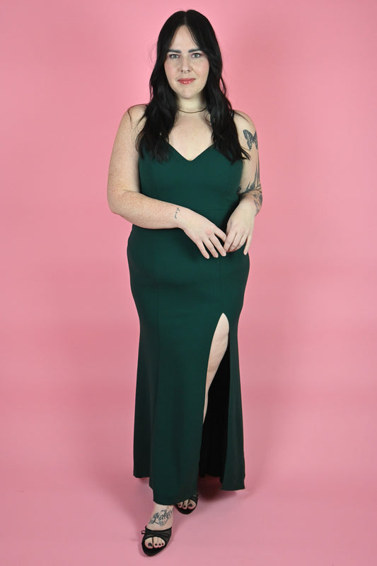 Plus size Emerald green maxi dress with thigh slit