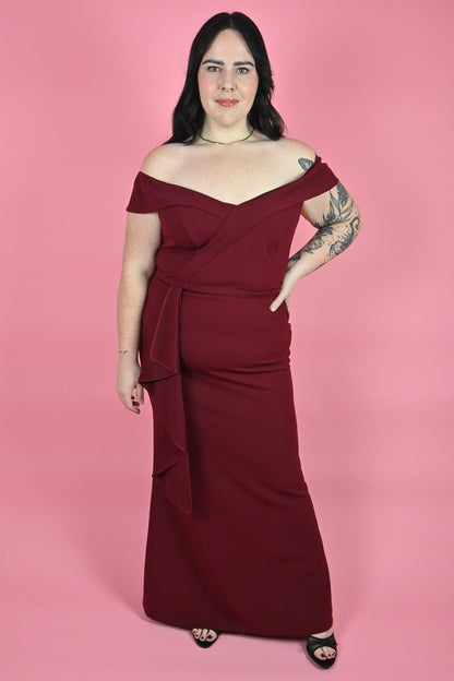 Burgundy Maxi gown with ruffle front Mother of the bride dress Mother of the groom dress