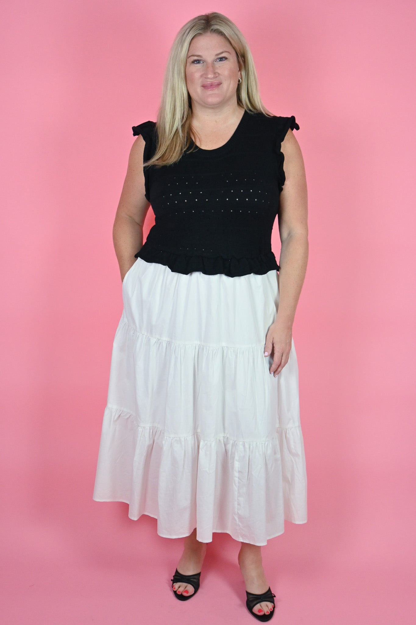 Heyson Knit top poplin Skirt Midi dress