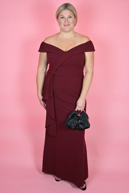 Burgundy Maxi gown with ruffle front Mother of the bride dress Mother of the groom dress