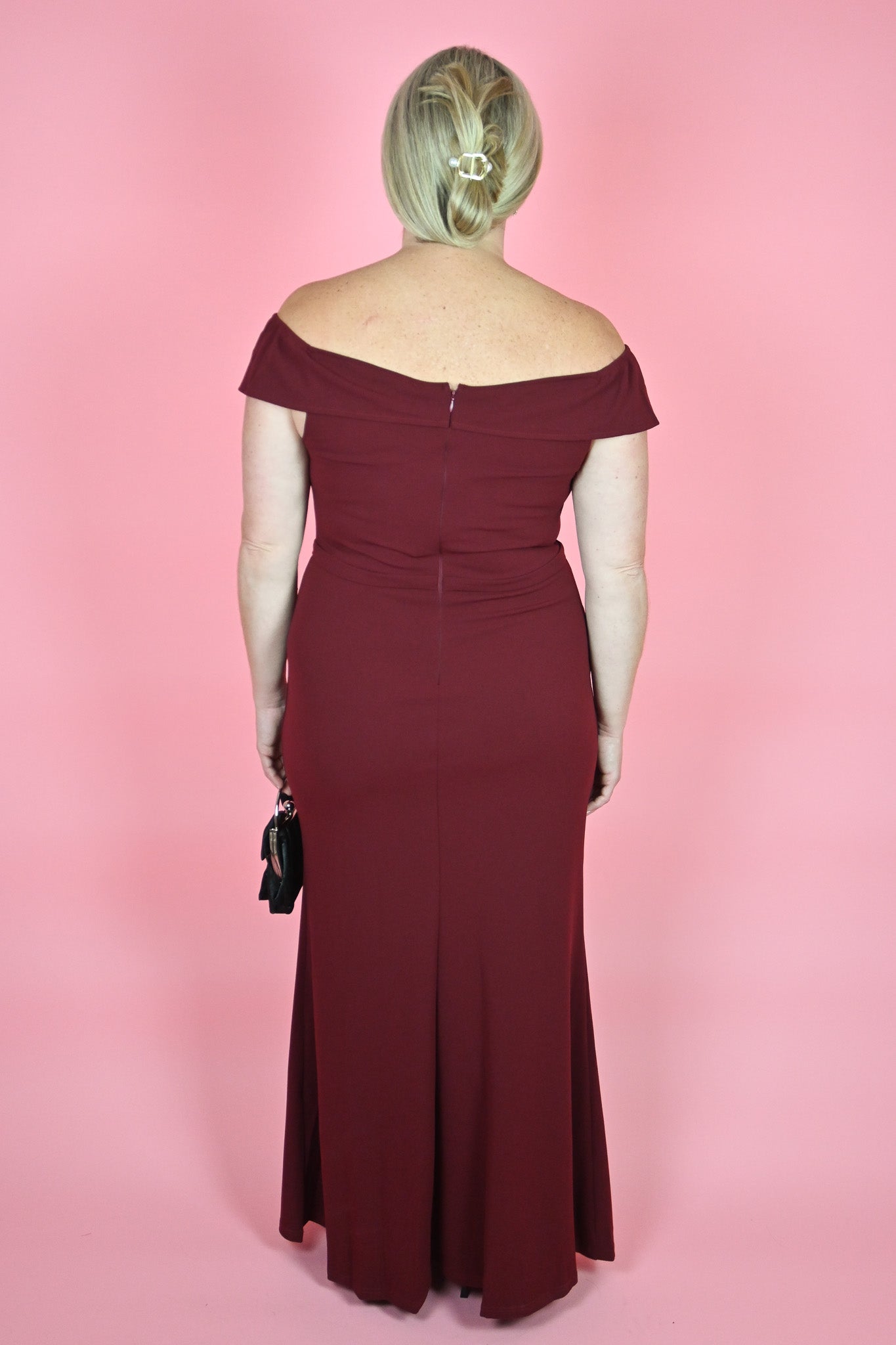 Burgundy Maxi gown with ruffle front Mother of the bride dress Mother of the groom dress