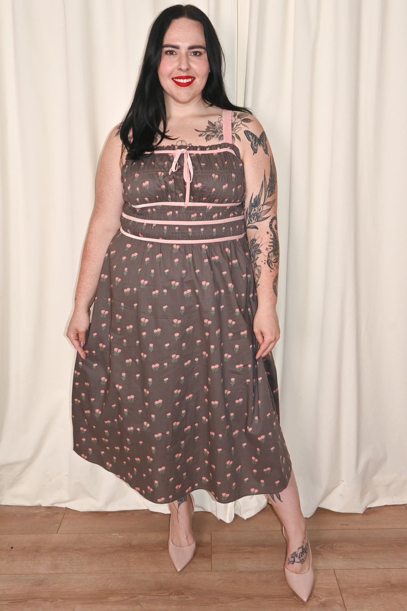 CURVE Mocha Floral Midi Dress