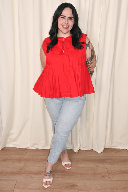 Poplin Pleated Top (S-3X)
