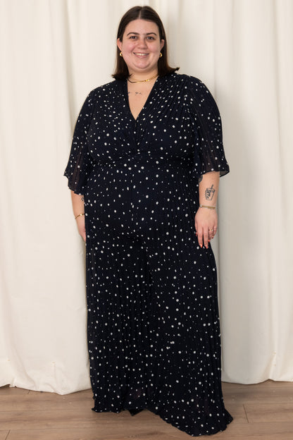 Pleated Polka Dot Jumpsuit (Size 2-22)