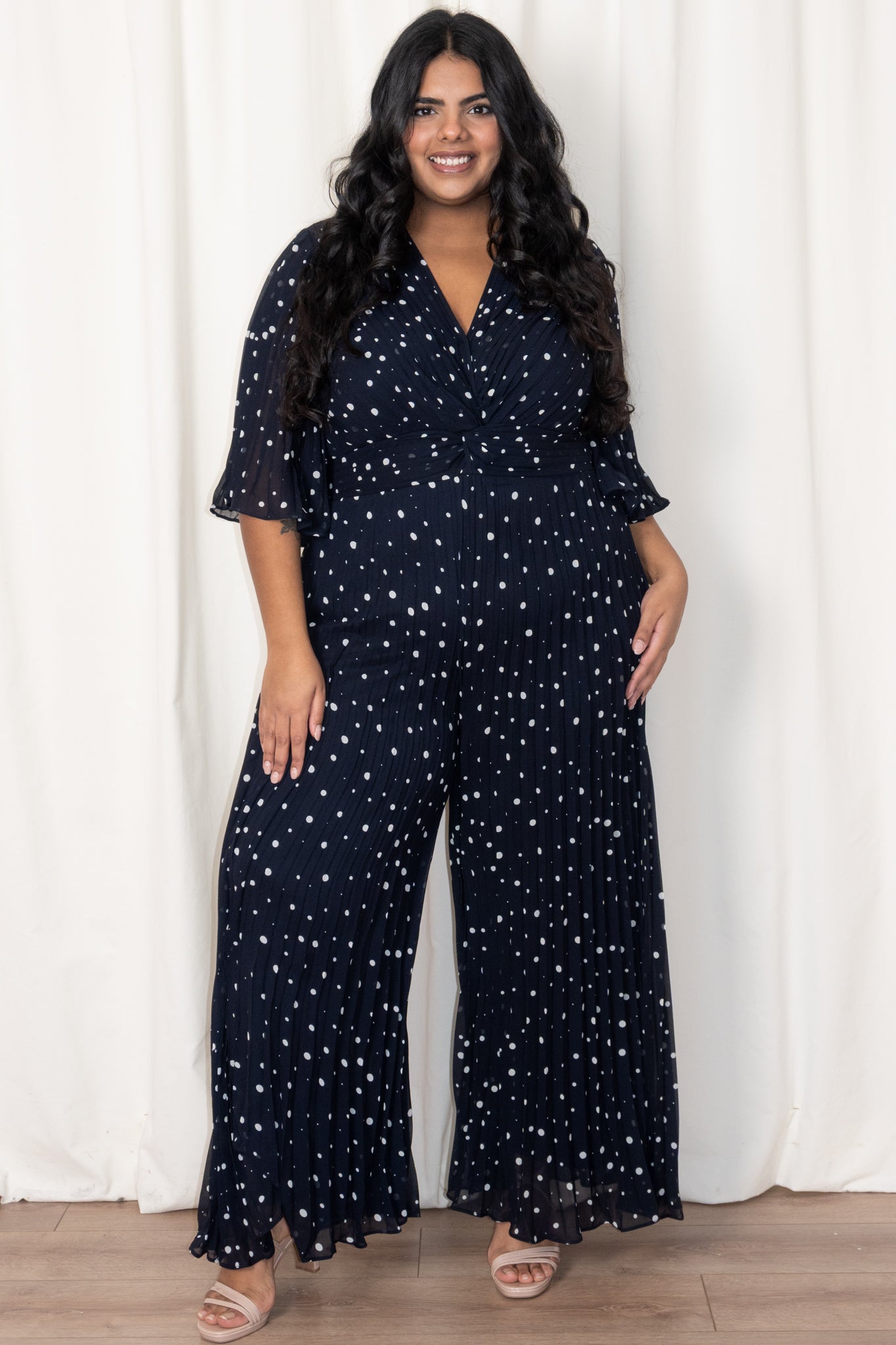 Pleated Polka Dot Jumpsuit (Size 2-22)