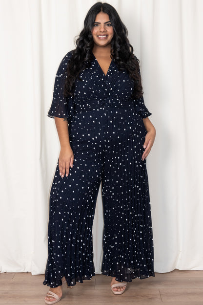 Pleated Polka Dot Jumpsuit (Size 2-22)