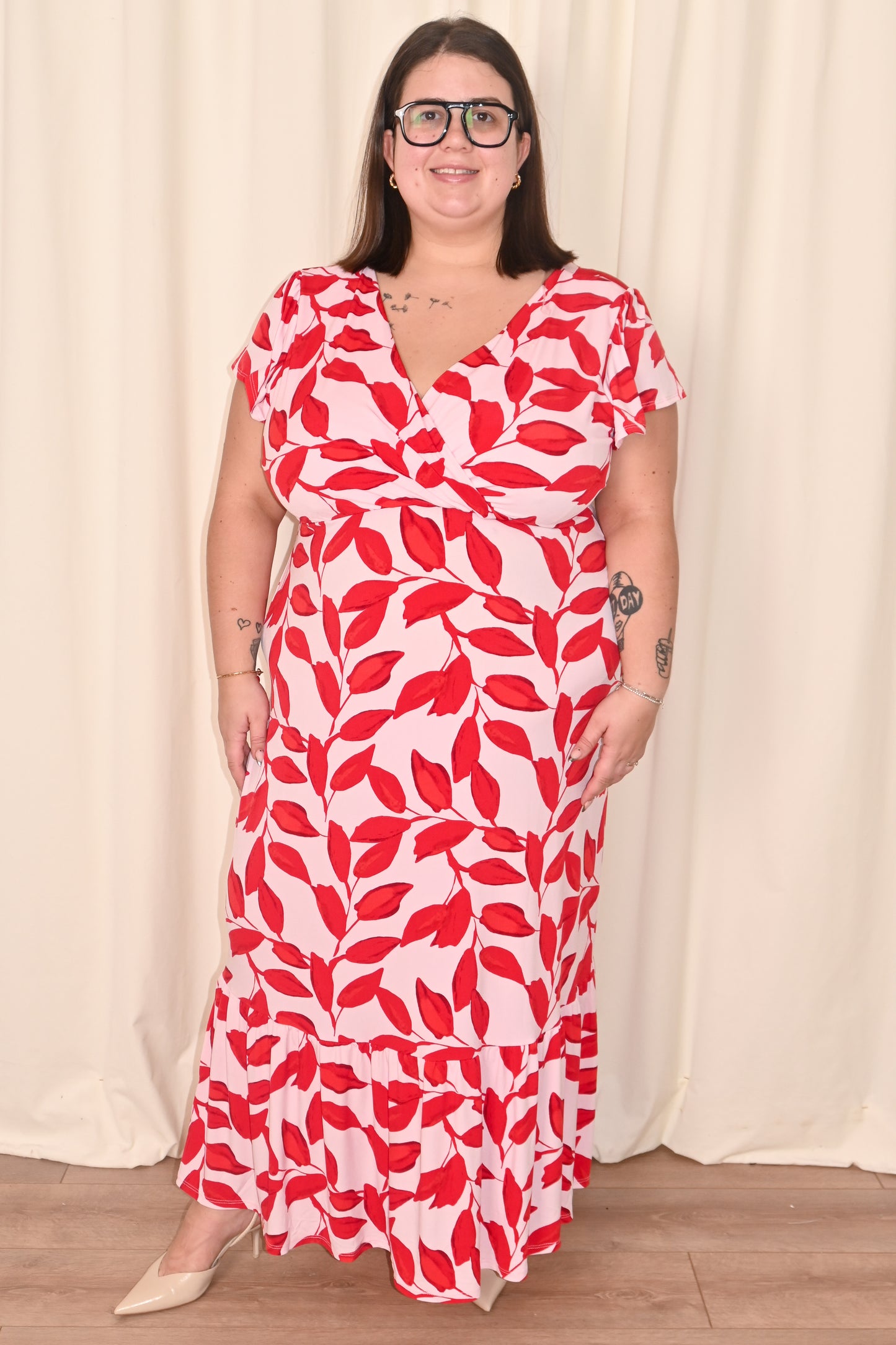 Leaf Print Wrap Maxi Dress (S-3X)