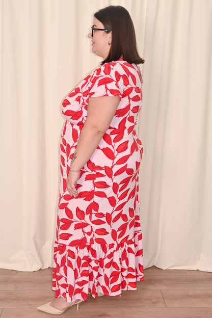 Leaf Print Wrap Maxi Dress (S-3X)