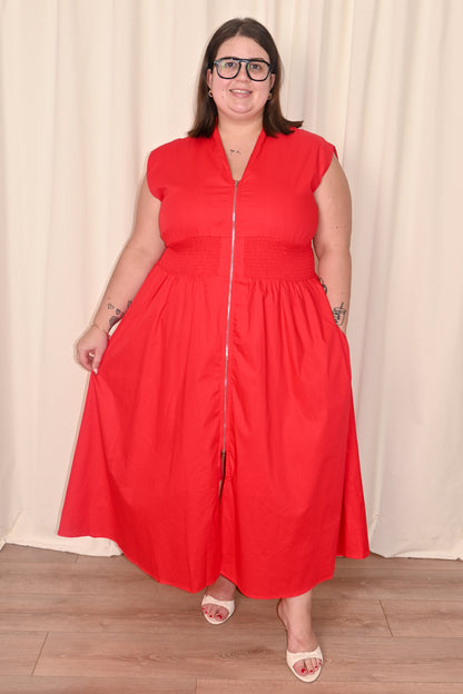 Poplin Zipper Midi Dress (S-2X)