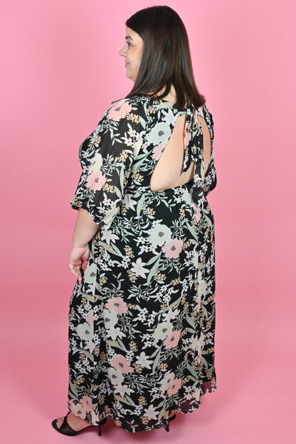 Plus size black floral Maxi Dress