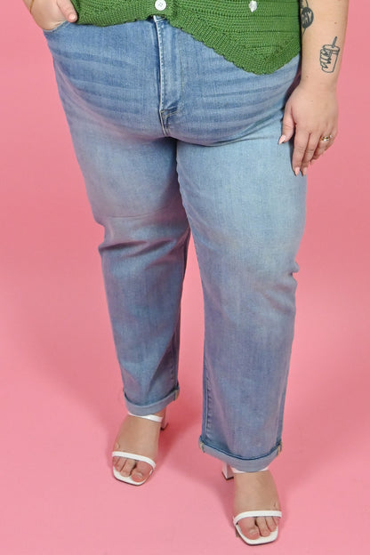 plus size light wash girlfriend jeans