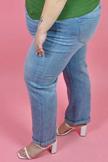 Plus Size Light Wash Girlfriend Jeans