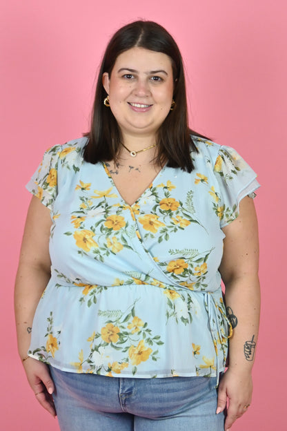 Plus Size Faux Wrap Floral Top