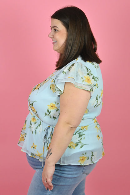 Plus Size Faux Wrap Floral Top