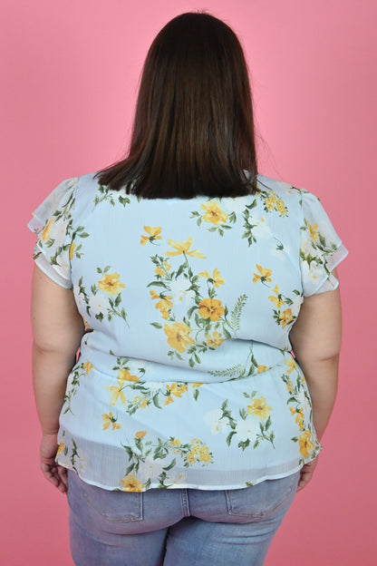 Plus Size Faux Wrap Floral Top