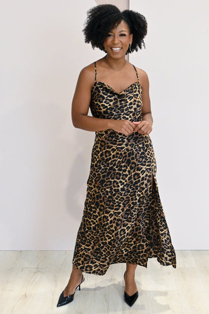 Low Back Leopard Slip Dress