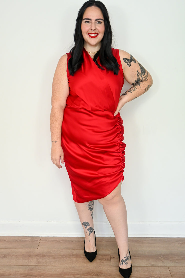CURVE Red Ruched Mini Dress