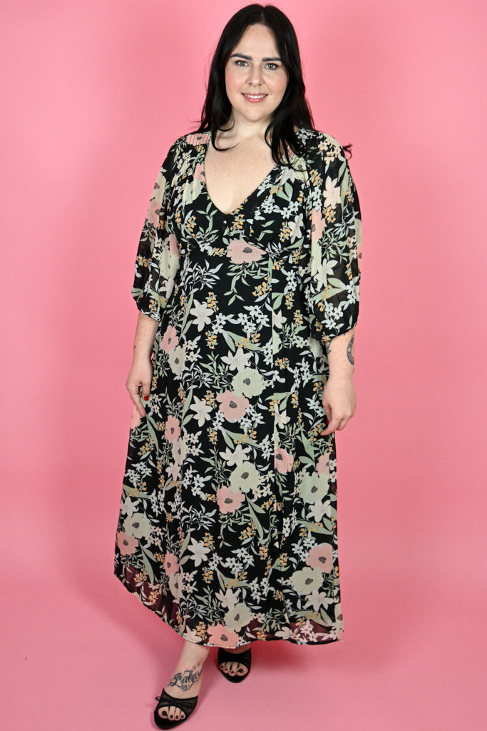 Plus size black floral Maxi Dress