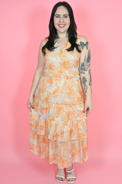 plus size tiered maxi sundress with ruffles orange