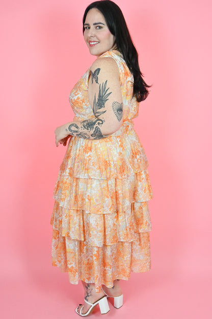 plus size tiered maxi sundress with ruffles orange