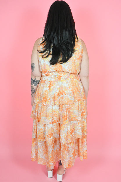 plus size tiered maxi sundress with ruffles orange