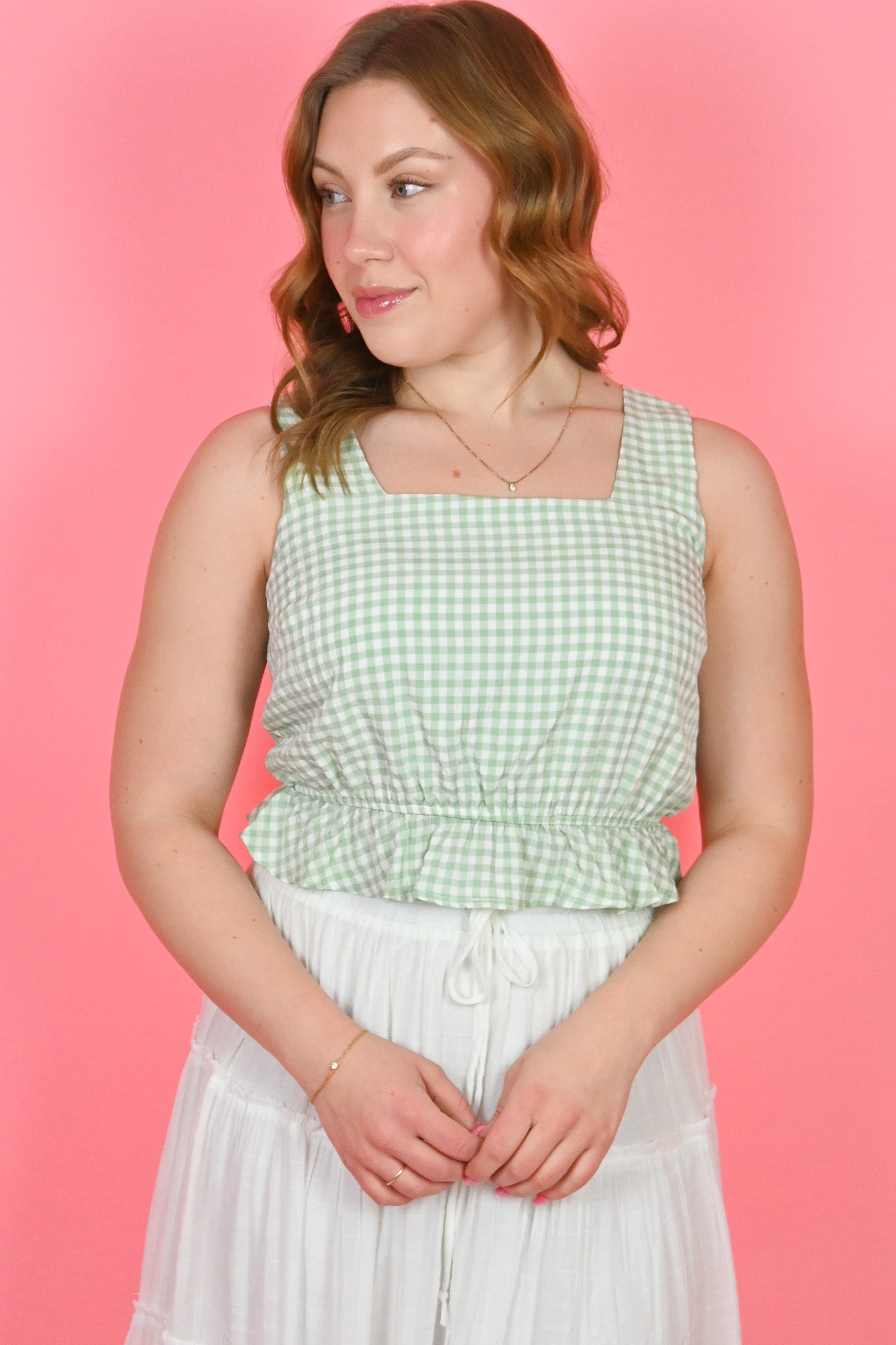 gingham cropped tank mint