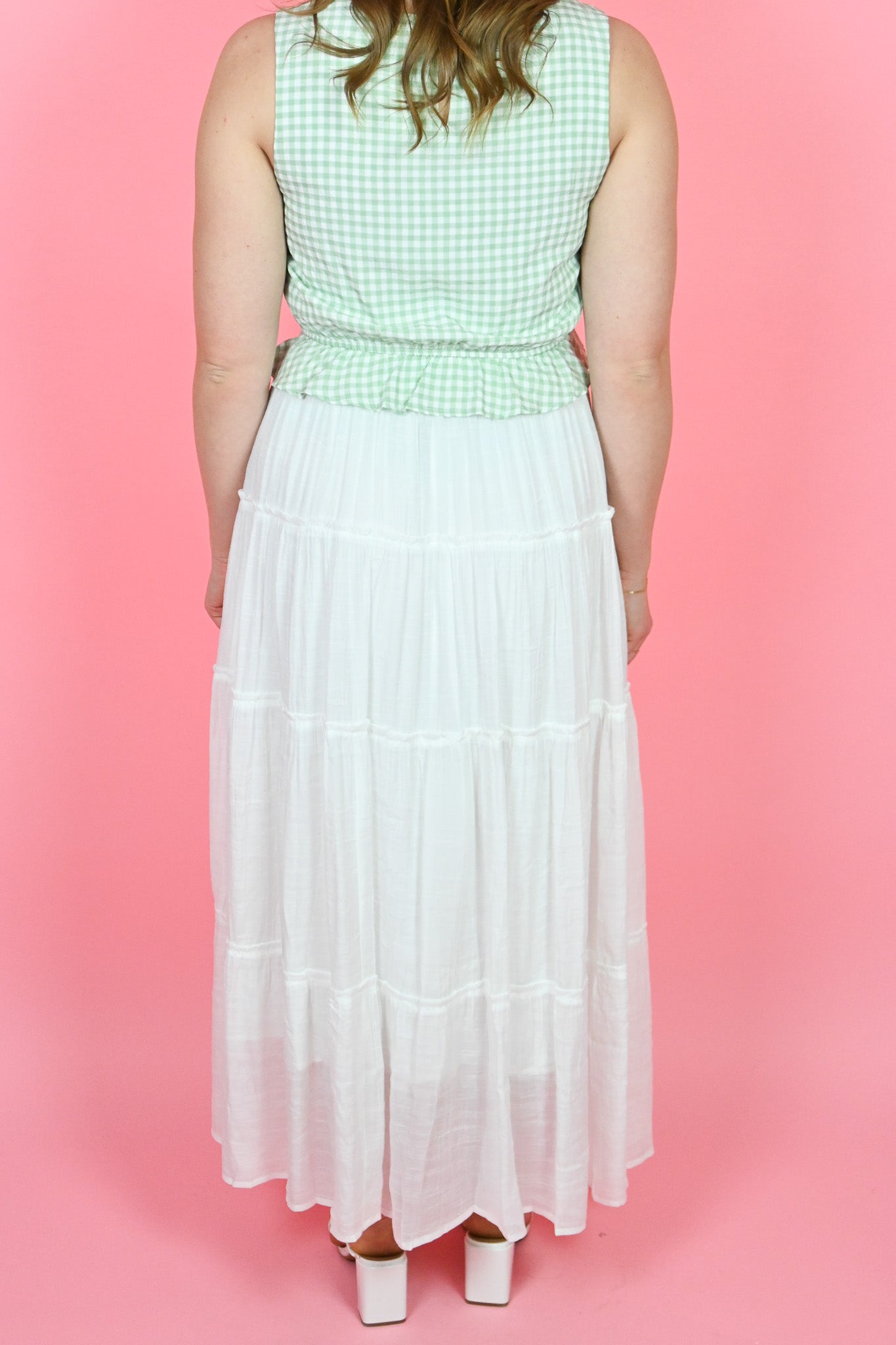tiered white skirt with drawstring tie