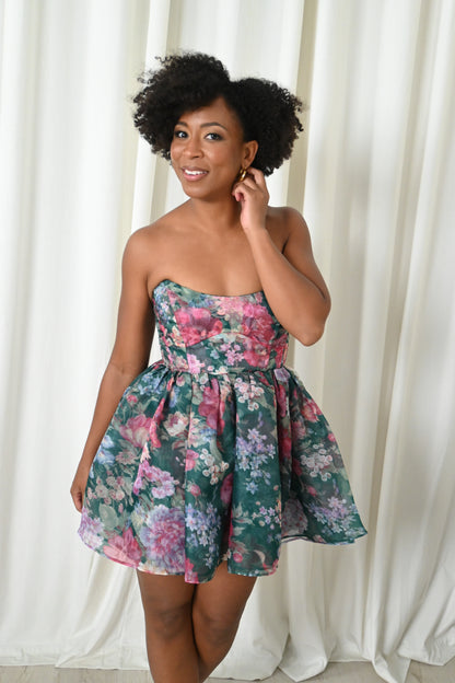 Strapless Floral Mini Dress