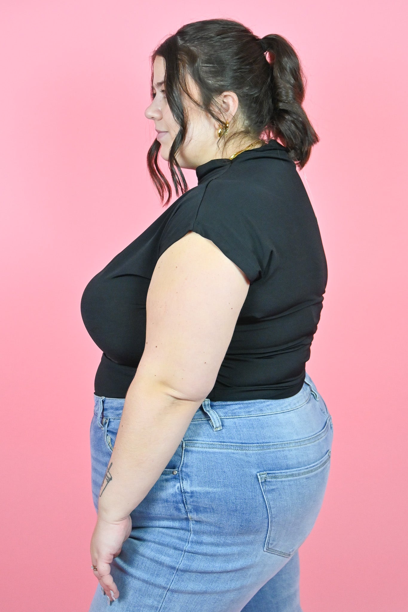 plus size black ruched going out top
