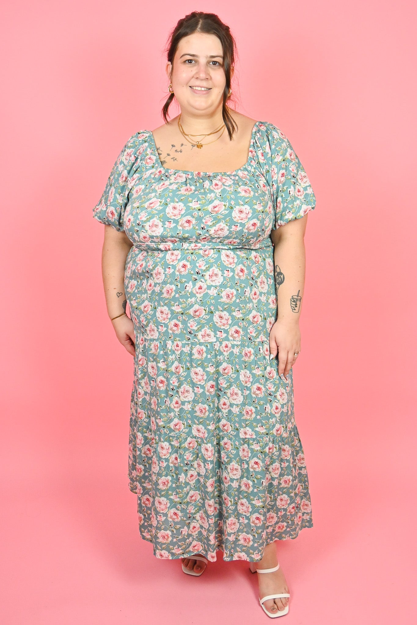 plus size floral dress puff sleeve