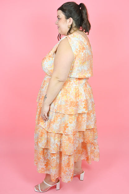 plus size tiered maxi sundress with ruffles orange