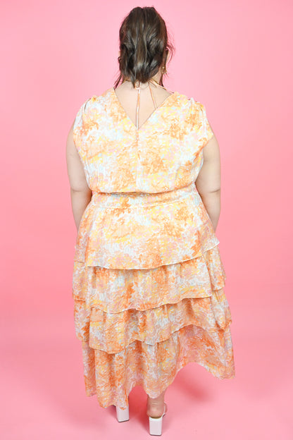 plus size tiered maxi sundress with ruffles orange