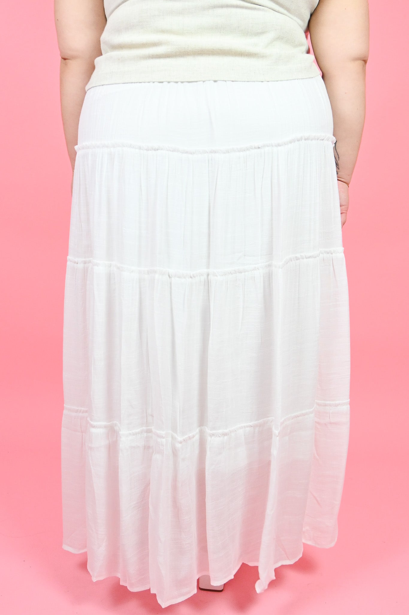 plus size tiered white skirt with drawstring tie